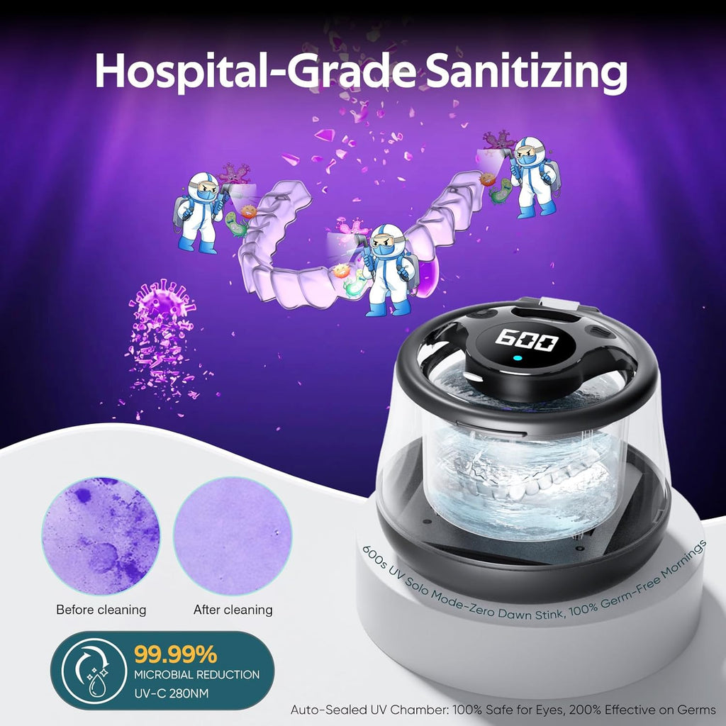 Ultrasonic Retainer Cleaner Machine- 45kHz Denture Cleaner, 200ML Dental Cleaning Pod for Aligners, Mouth Night Guards, Toothbrush Heads & Jewelry, 4 Cleaning Modes, Digital Timer, Black