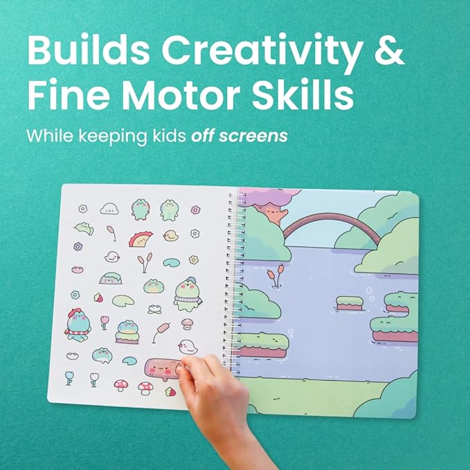 Cupkin Frogs Sticker Book Activity for Kids, Toddler Airplane Travel Essentials, 300+ Brogs Stickers for Kids + 8 Scenes + Coloring Book Pages, Rabbit Lover Gift, Children's Crafts Ages 2-8