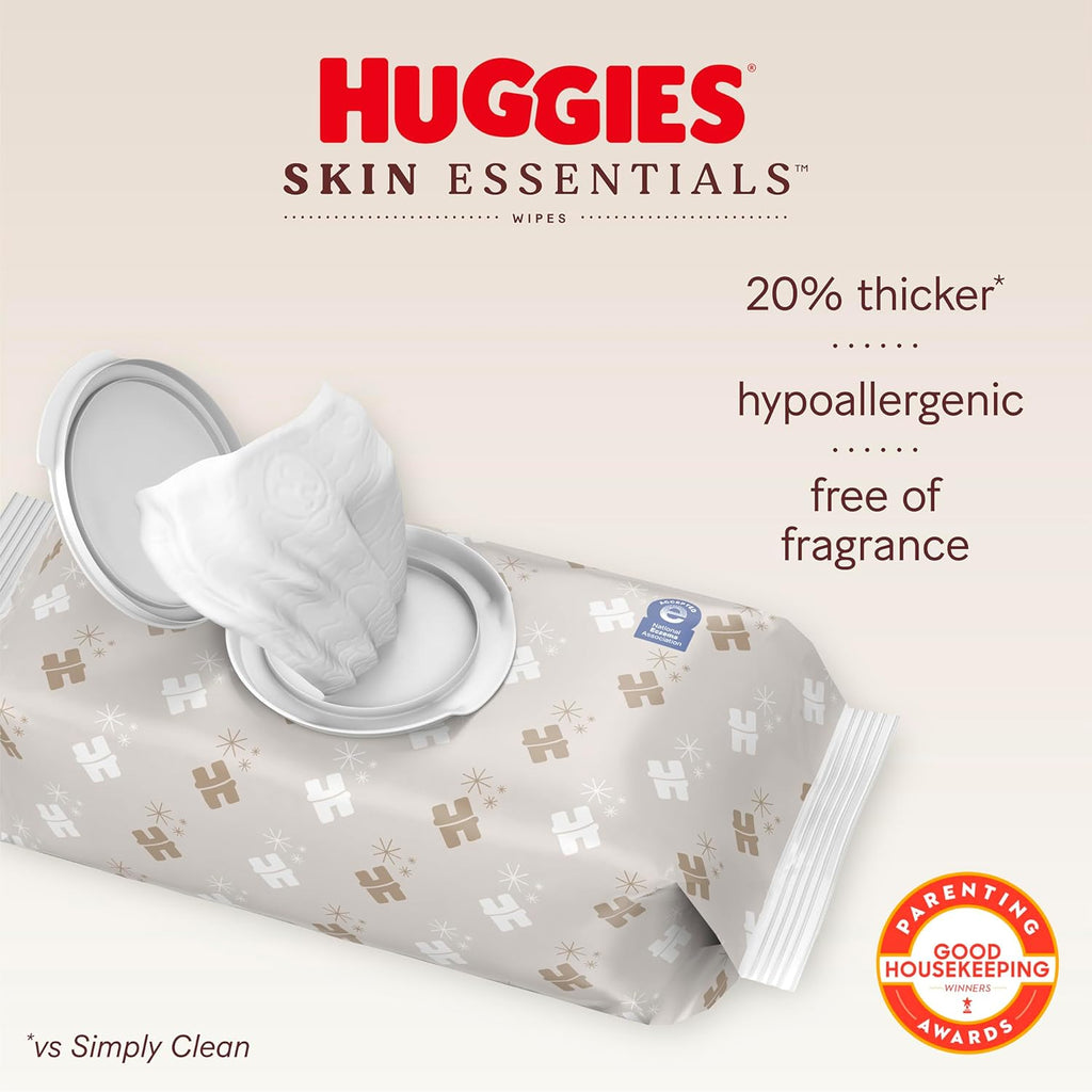Huggies Skin Essentials Baby Wipes, Hypoallergenic, 99% Water, 2 Flip Top Packs (112 Wipes Total)