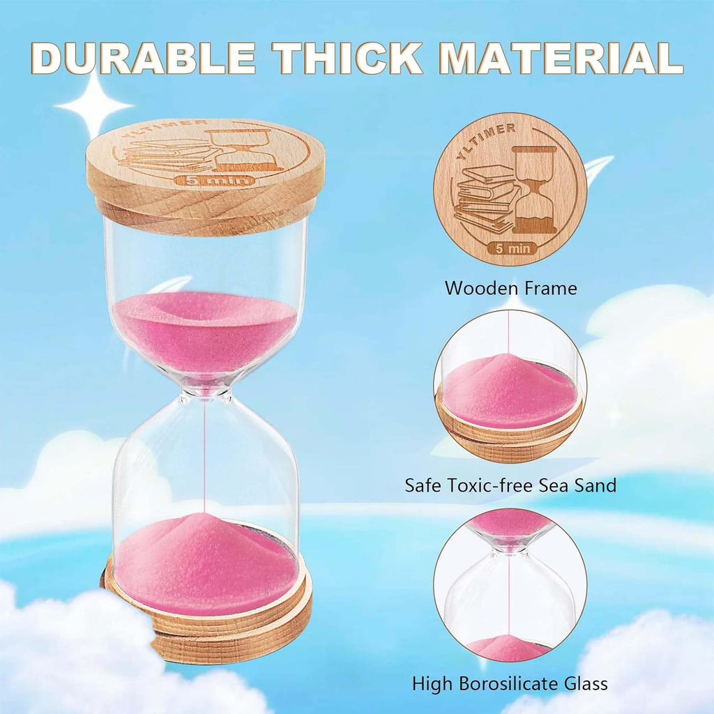 1 Minute Sand Hourglass, Wooden Sand Timer, Small Hour Glass Clock, Pink Sandglass 1 Min for Classroom,Toothbrush,Game,Decorative (Pink)