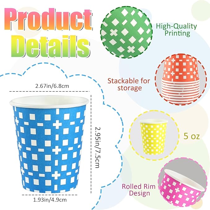 500 Pack 5oz Paper Cups, Multicolor Small Disposable Bathroom Mouthwash Cups for Christmas Party, Picnic, Travel and Event, BBQ, 5 Colors