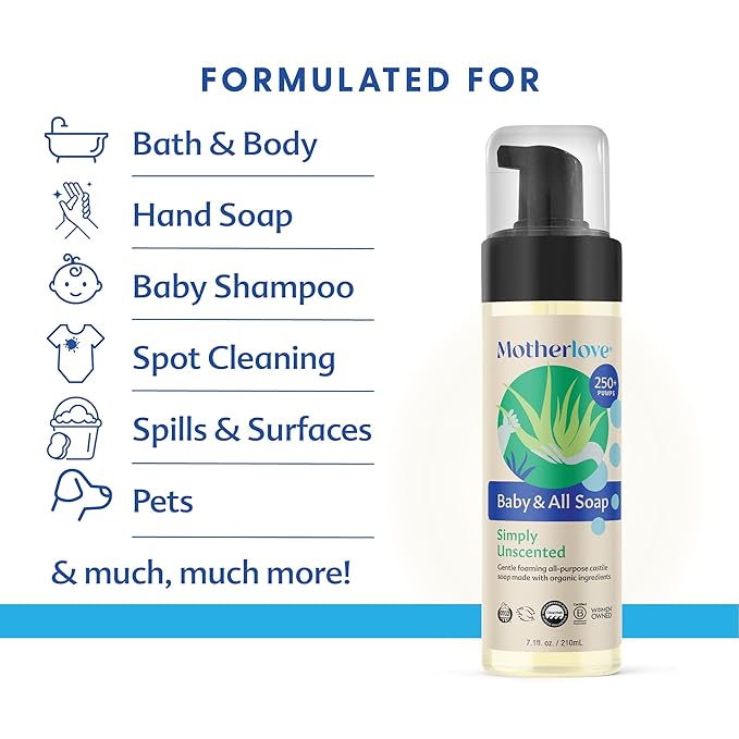 Motherlove Baby & All Soap (Variety Pack, 3.4oz) Travel Size Gentle Foaming All-Purpose Castile Soap Made with Organic Ingredients