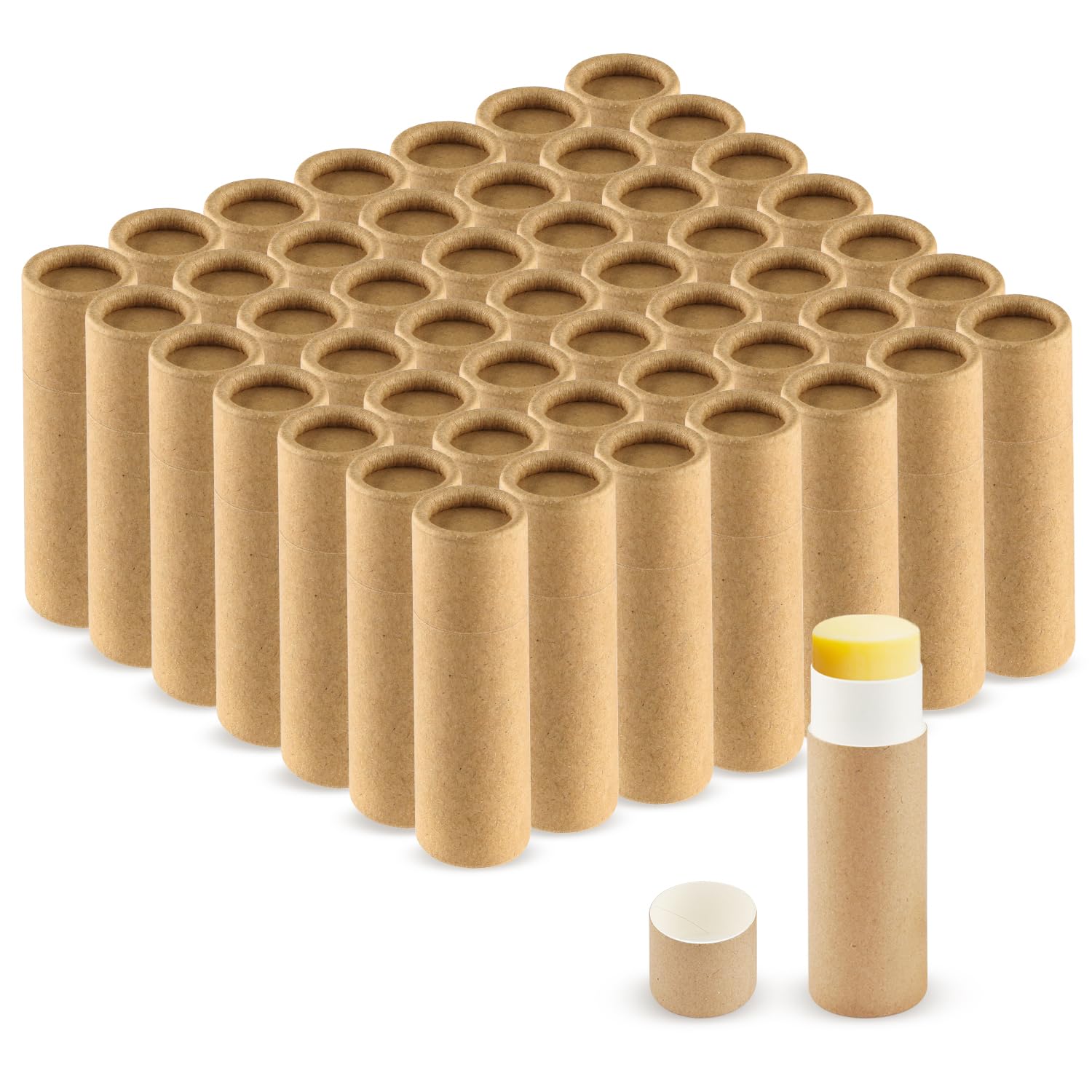 50 Pcs 0.3 oz Paperboard Lip Balm Tube,Empty Kraft Paper Chapstick Tube Holder,Push-Up Style Biodegradable Solid Perfume Lip Gloss Container for Lip Balm,Natural Compostable Container - Brown