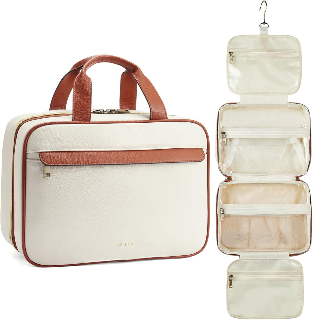 Telena Travel Toiletry Bag for Women with Hanging Hook, Water-resistant Cosmetic Bag Travel Organizer for Accessories, Toiletries, Shampoo