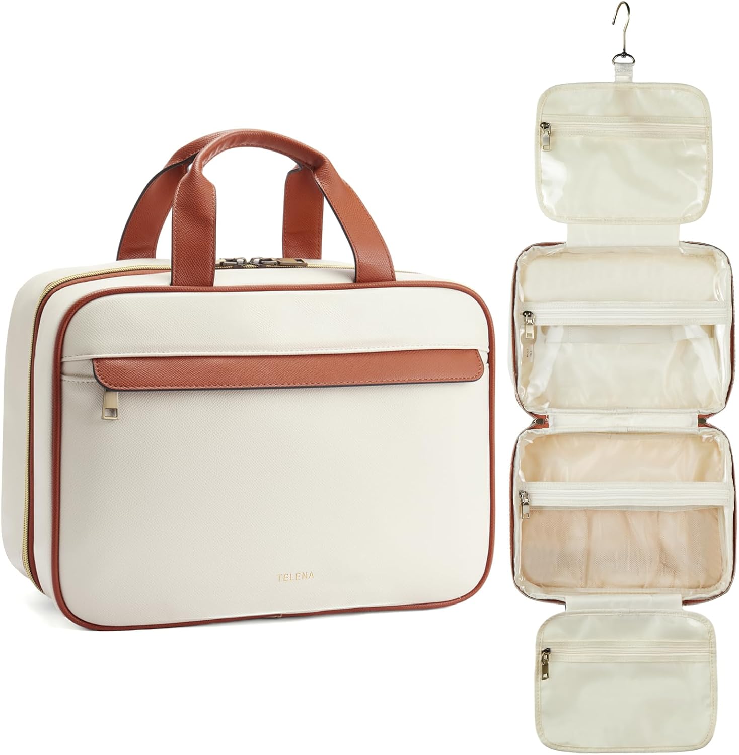 Telena Travel Toiletry Bag for Women with Hanging Hook, Water-resistant Cosmetic Bag Travel Organizer for Accessories, Toiletries, Shampoo