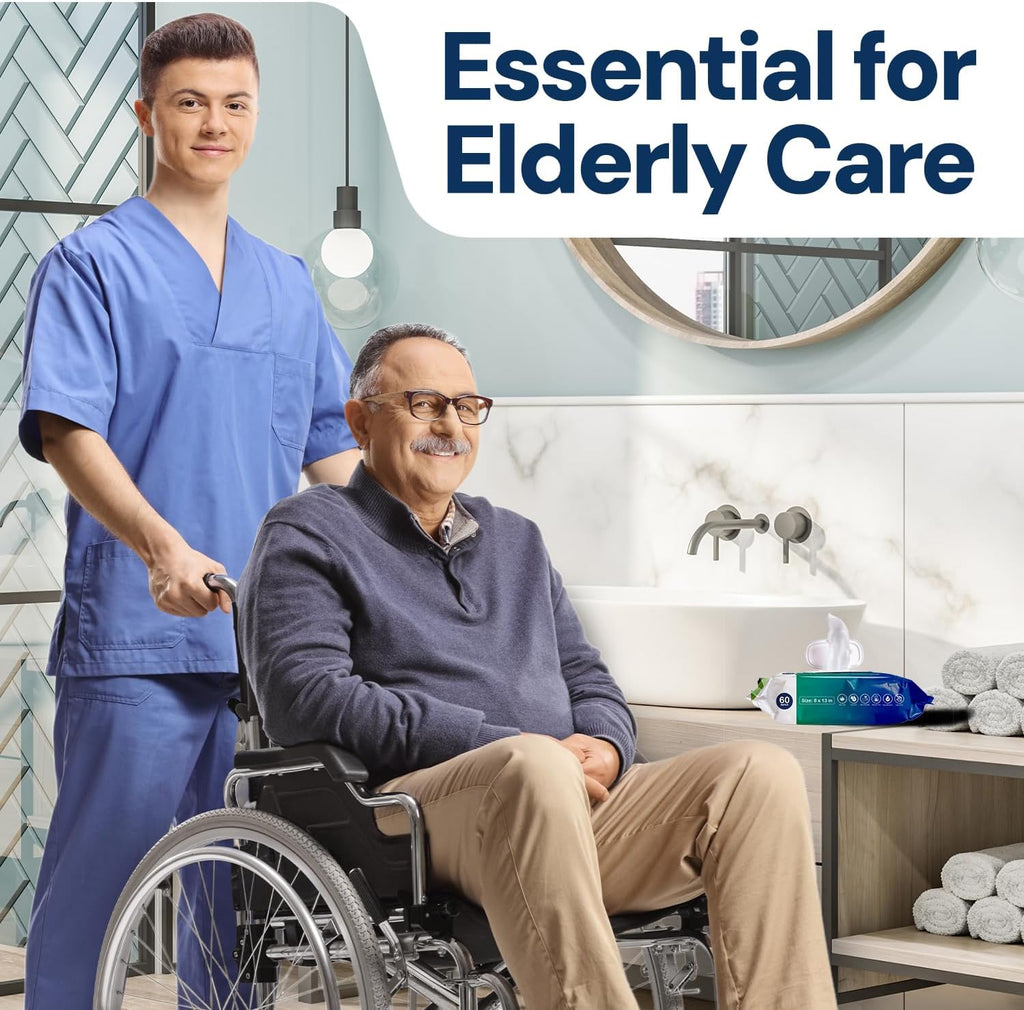Adult Wipes For Elderly - 8"x13" Extra Large & Soft Wet Wipes for Adults Bathing No-Rinse - Incontinence Disposable Washcloths, Vitamin E & Aloe Infused for Men & Women 720ct (12 Packs of 60)