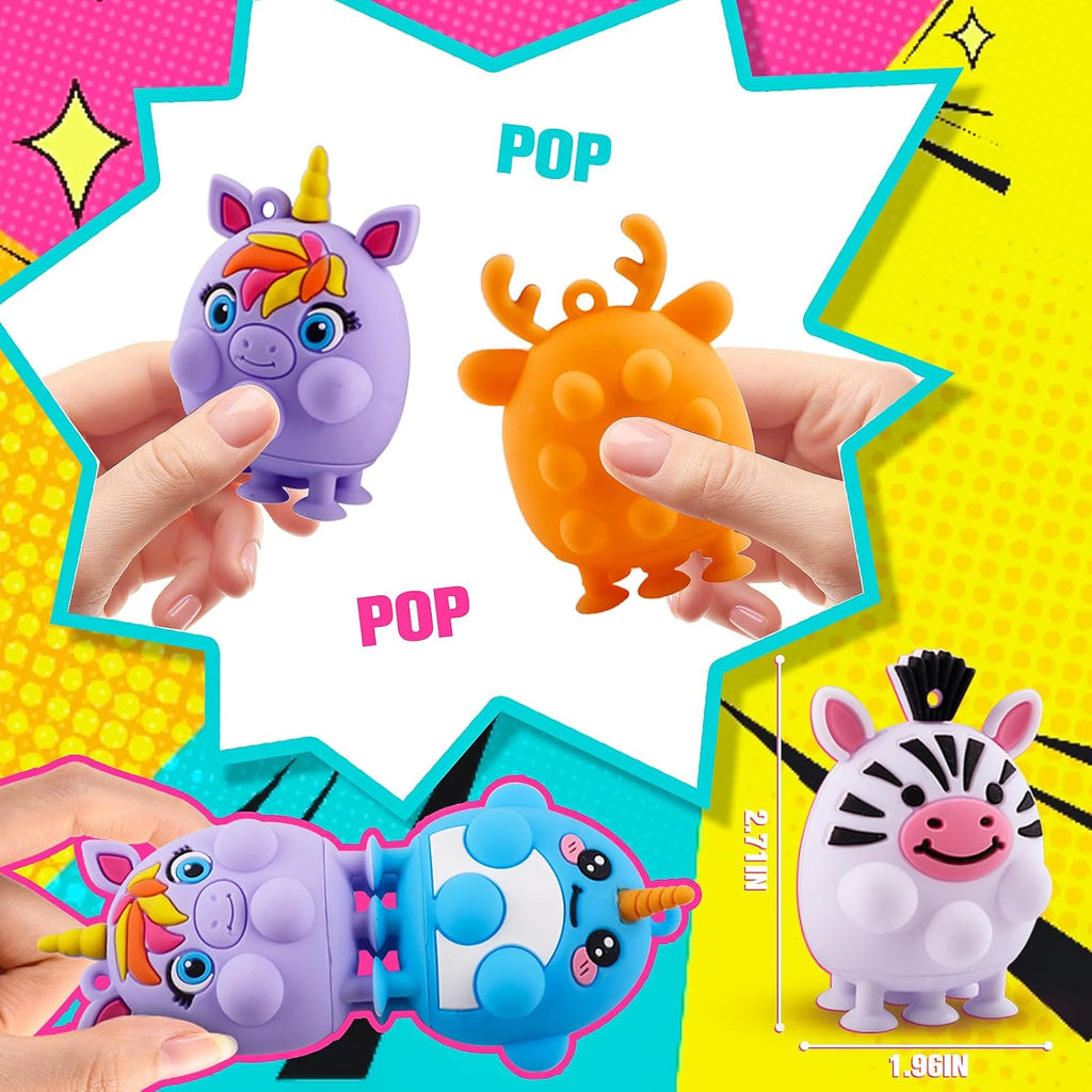 24 PCS Party Favors for Kids, Silicone Animal Pop Fidget Toys with Suction, Birthday Gifts for Boy Girls, Treasure Box Toys, Goodie Bag Stuffers, Prizes for Kids, Pinata Stuffers