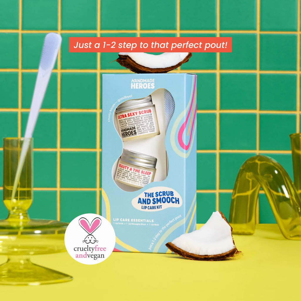 100% Natural Lip Scrub and Lip Mask Vegan Conditioning Coconut Lip Exfoliator - Gentle Exfoliant Sugar Lip Polish Lip Exfoliator Scrubber for Chapped and Dry Lips (Original 3pc Set) Christmas Gifts