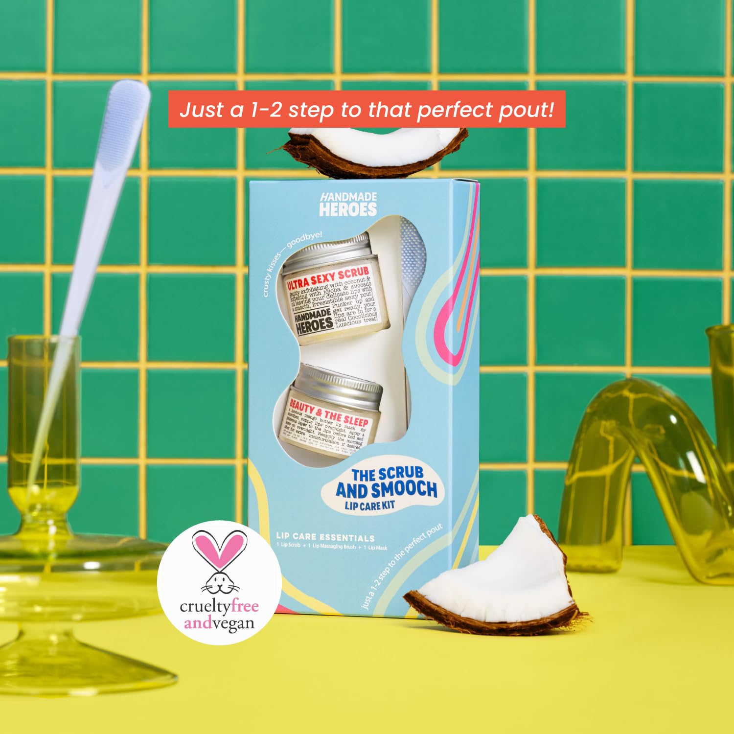 100% Natural Lip Scrub and Lip Mask Vegan Conditioning Coconut Lip Exfoliator - Gentle Exfoliant Sugar Lip Polish Lip Exfoliator Scrubber for Chapped and Dry Lips (Original 3pc Set) Christmas Gifts