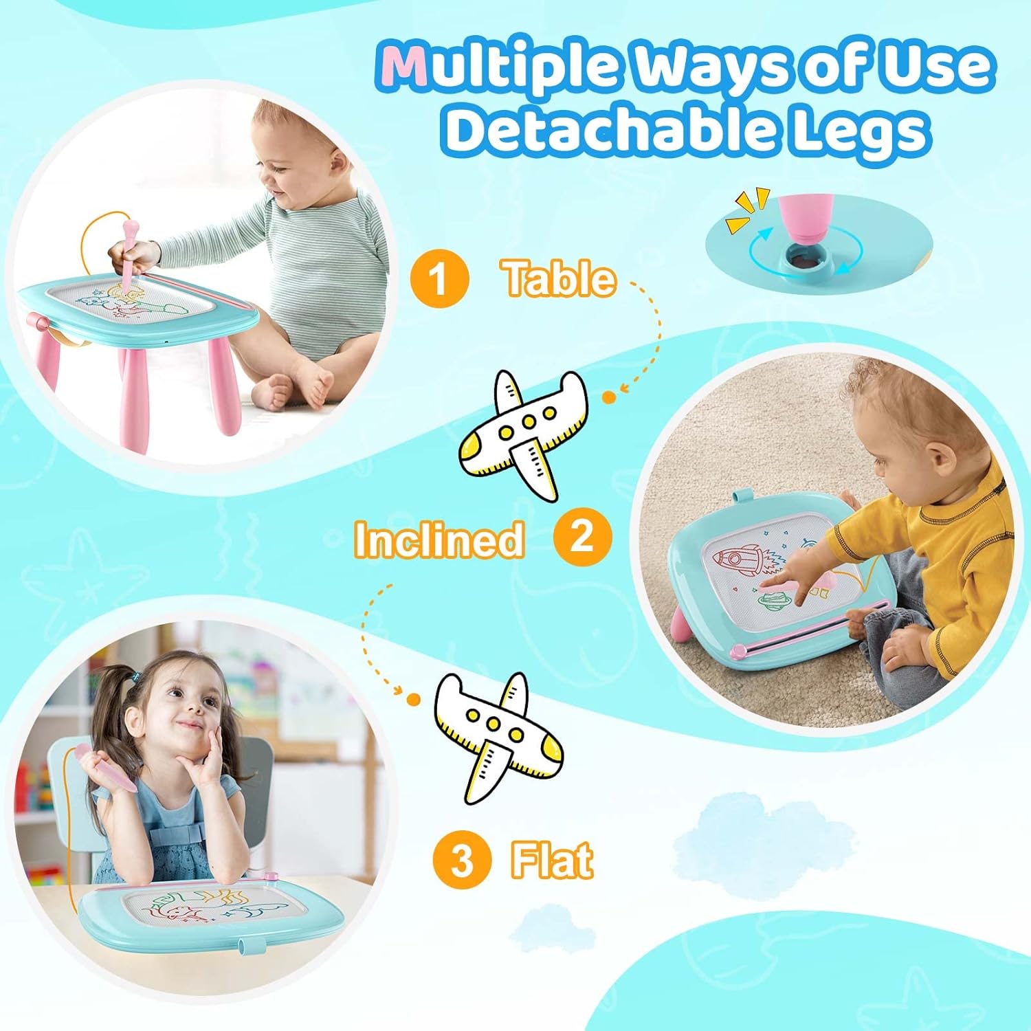 Kikidex Toddlers Toys Age 1-3, Magnetic Drawing Board, Doodle Board Pad Learning and Educational Toys for 1 2 3 Year Old Baby Kids Birthday Gift (Mint Blue)