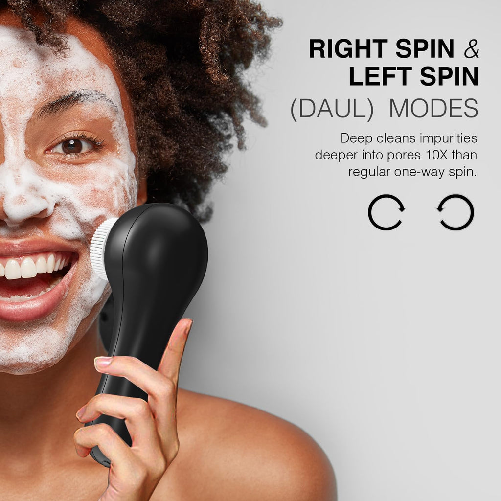 Face Scrubber Exfoliator, Rechargeable Facial Cleansing Brush with 5 Brush Heads, Deep Cleaning for All Skin Types, Black