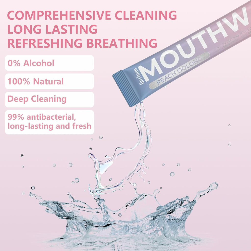 Travel Size Mouthwash, Peach Oolong Flavor, Alcohol-Free, 30-Pack Portable Packets, 0.5 Fl Oz Each, Long-Lasting Freshness (30)