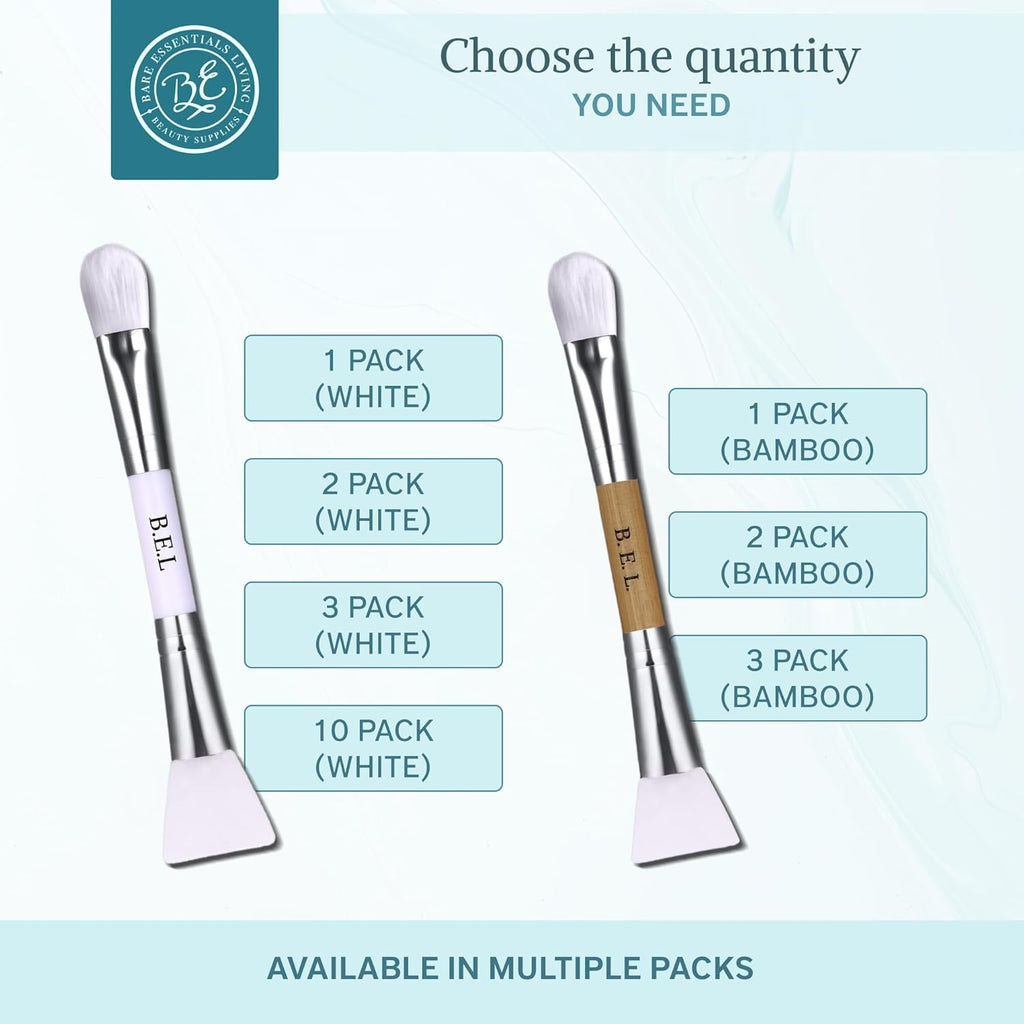 Bare Essentials Living - Clay Face Mask Brush (1 Pack, Bamboo) Dual Soft Silicone Face Mask Applicator Brush Tool, Great Facial Essentials, Moisturizer Applicator & Skincare Brush for Facials