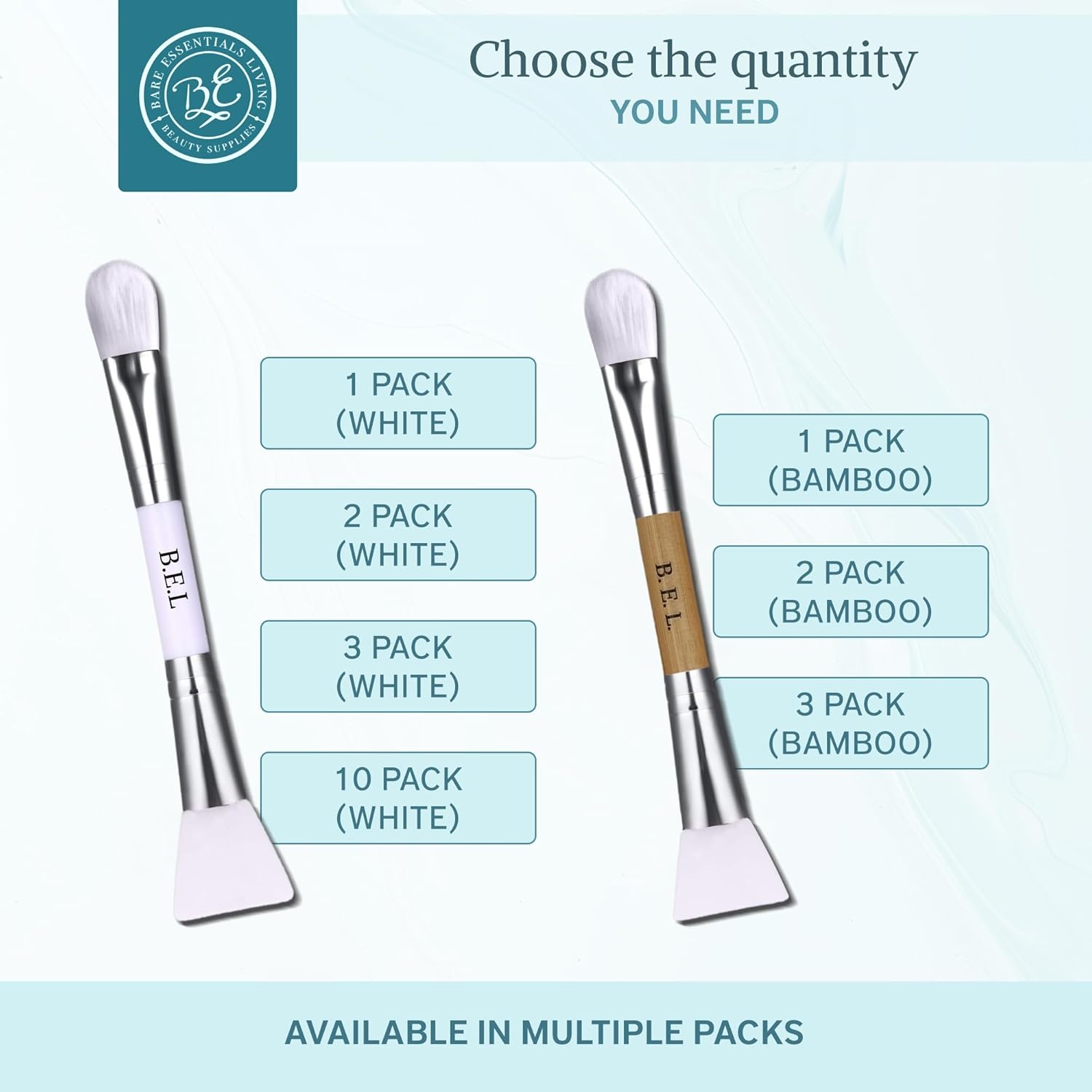 Bare Essentials Living - Clay Face Mask Brush (1 Pack, Bamboo) Dual Soft Silicone Face Mask Applicator Brush Tool, Great Facial Essentials, Moisturizer Applicator & Skincare Brush for Facials