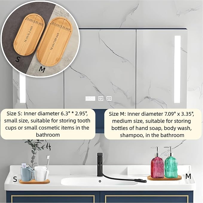 2PCS Bamboo Bathroom Trays - Suitable for The Bathroom,Kitchen,Breakfast Tray and Decorative Tray (6.88 in * 3.46 in)