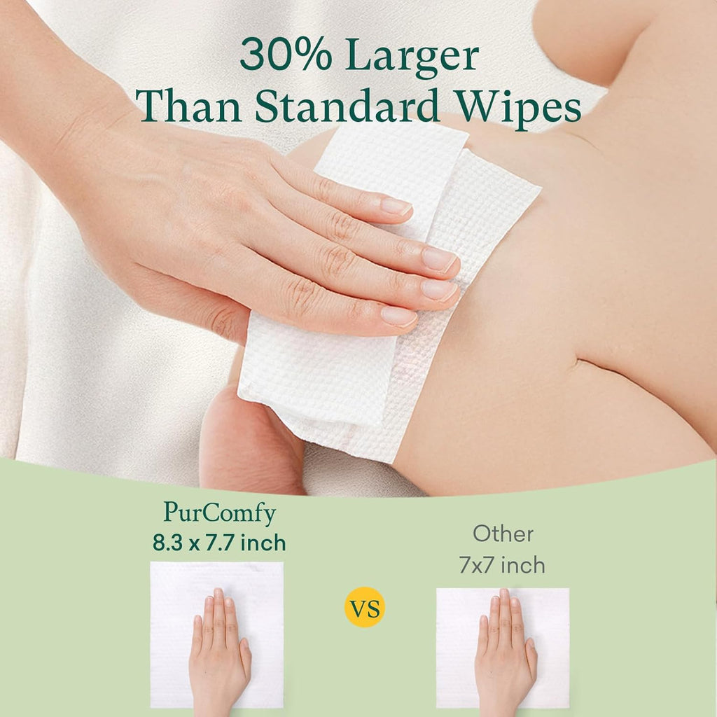 PurComfy Baby Wipes Unscented, 4 Flip-Top Packs + 4 Travel Pack 99.9% Water Wipes with Plant Based, Hypoallergenic for Sensitive Newborn Skin, Total 272 Count Wet Wipes