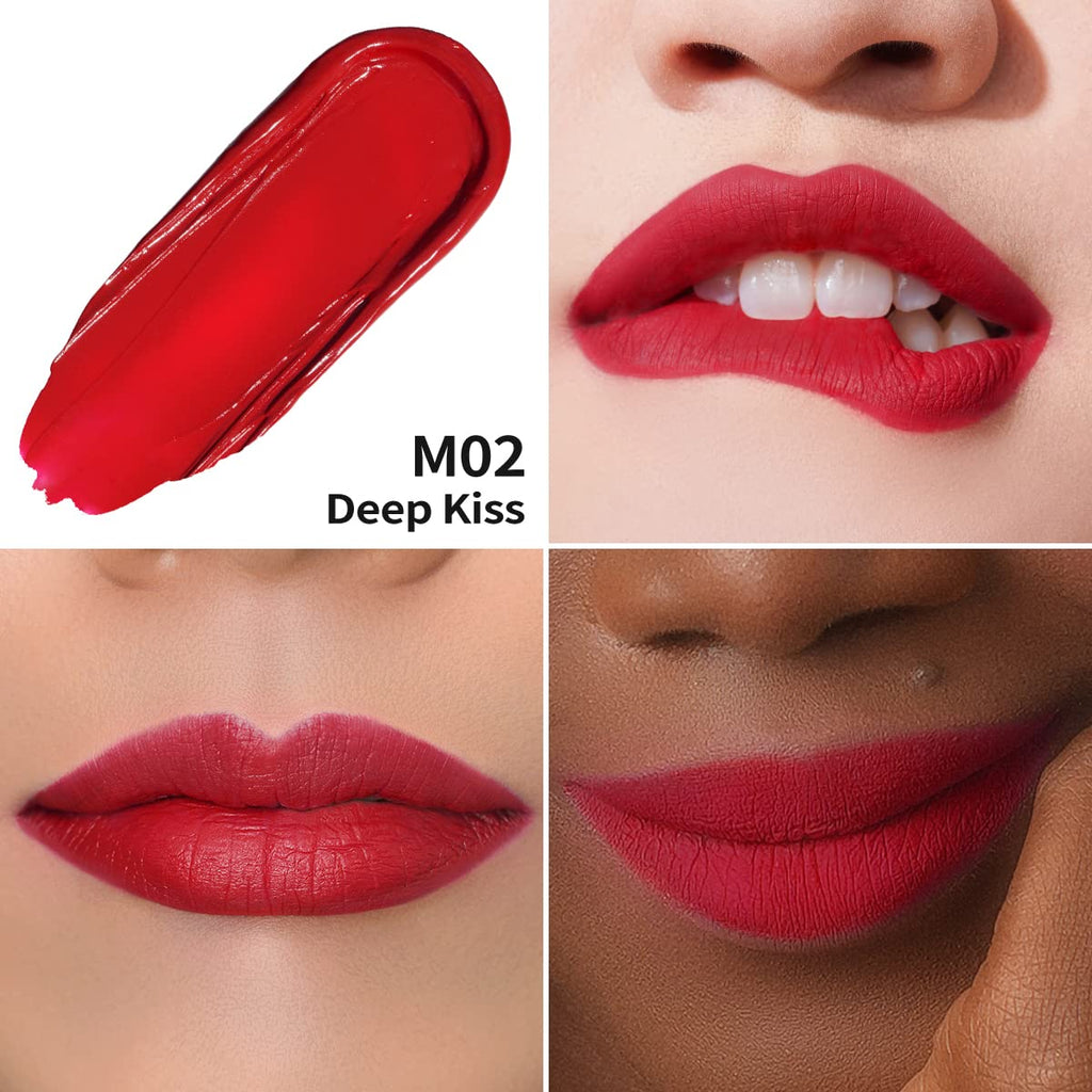 Oulac Red Matte Lipstick for Women, Classic Red Lip Stain Long Lasting Waterproof, No Transfer, Creamy High Pigmented Formula with Rose Oil, Vegan & Cruelty-Free, M02