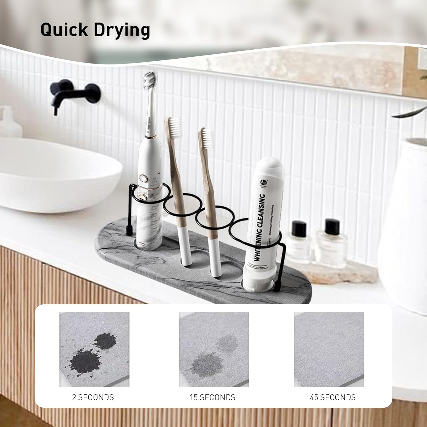 Toothbrush Holders for Bathroom, Metal Toothbrush Organizer with Diatomite Base, Water Absorption Quick Drying Bathroom Organizers and Storage,for Electric Toothbrush,Toothpaste,Razor,Makeup.