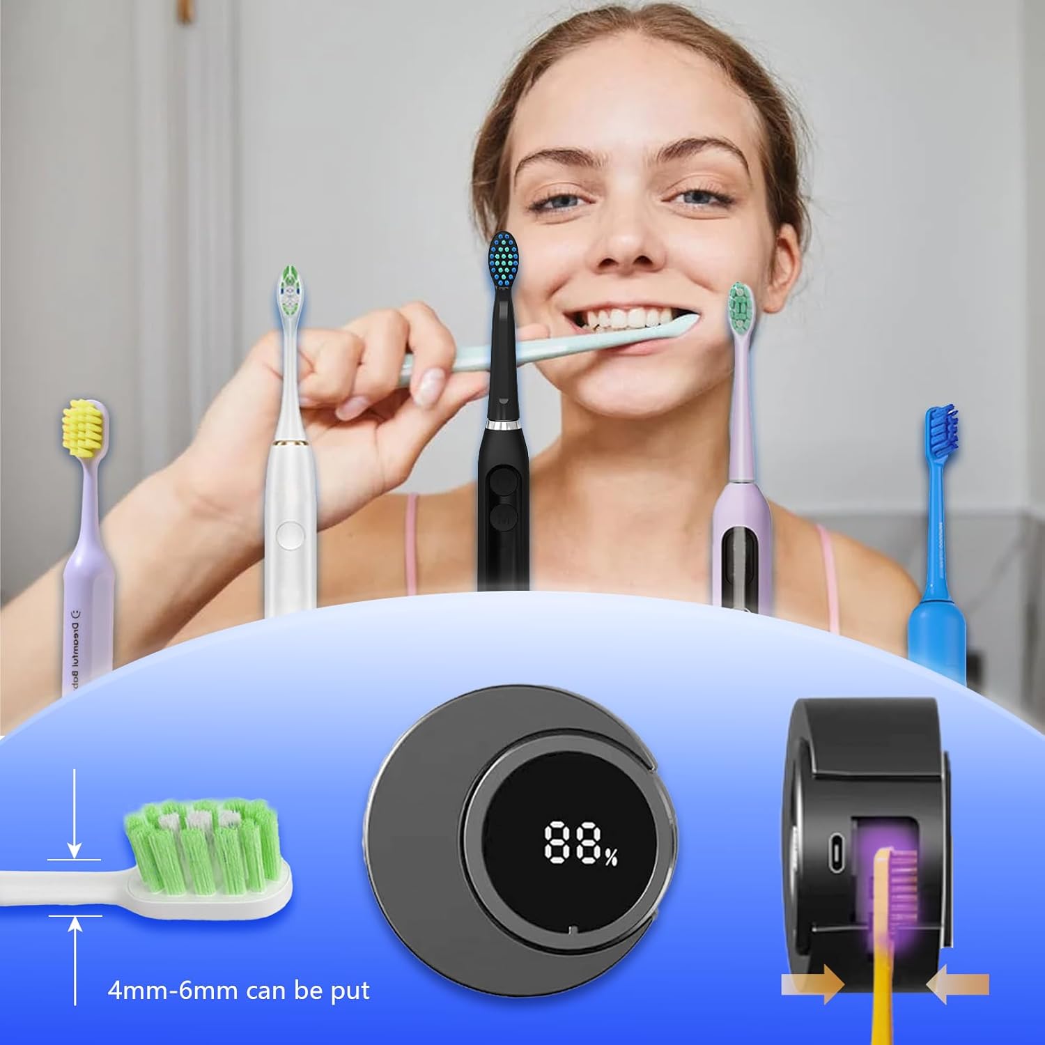 Smart Toothbrush Holder & Wall Mounted Toothbrush Holders, LED Automatic Sensing Toothbrush Cleaner for Home and Travel (Black)