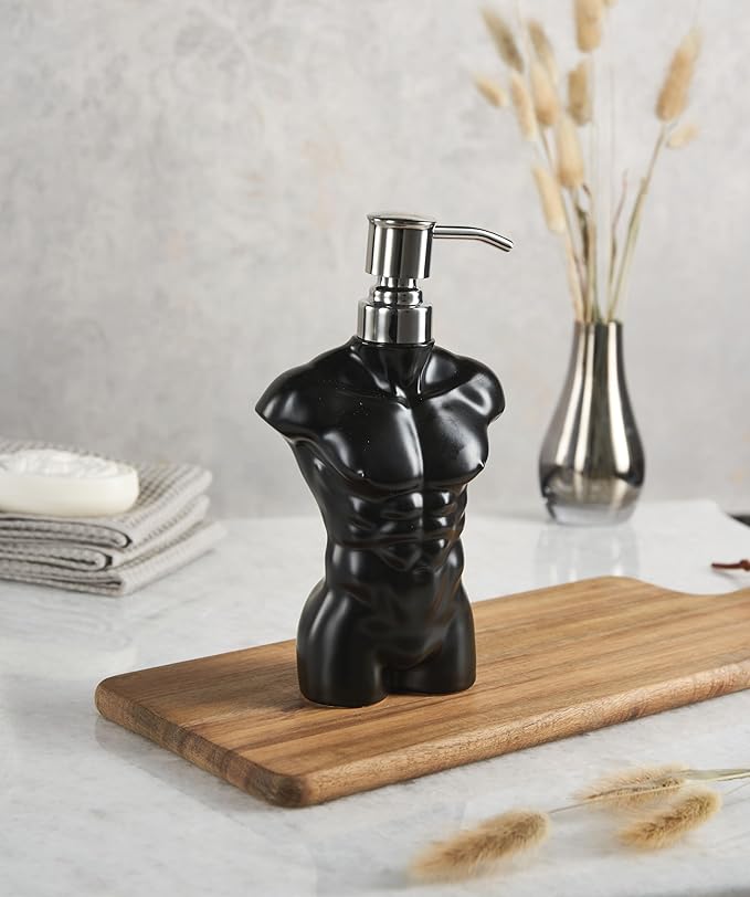 Ceramic Soap Dispenser with 304 Stainless Steel Pump Hand Lotion Liquid Dispenser Refillable for Kitchen and Bathroom Decorative (Matt Black Figure)