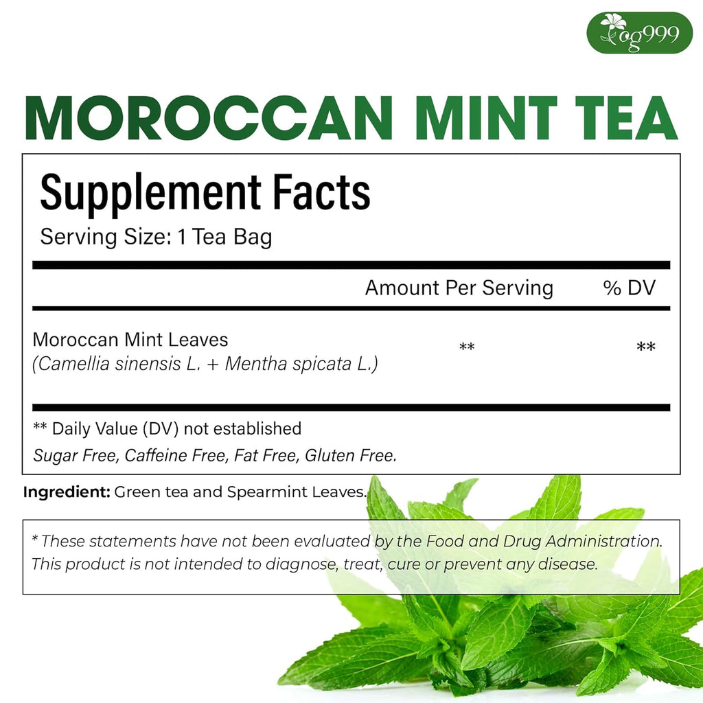 TOG999, Premium Moroccan Mint Green Tea | 30 Tea bags | Traditional Green Tea with Spearmint – Refreshing Flavor, Premium Quality Herbal Blend. Gluten-Free. Vegan