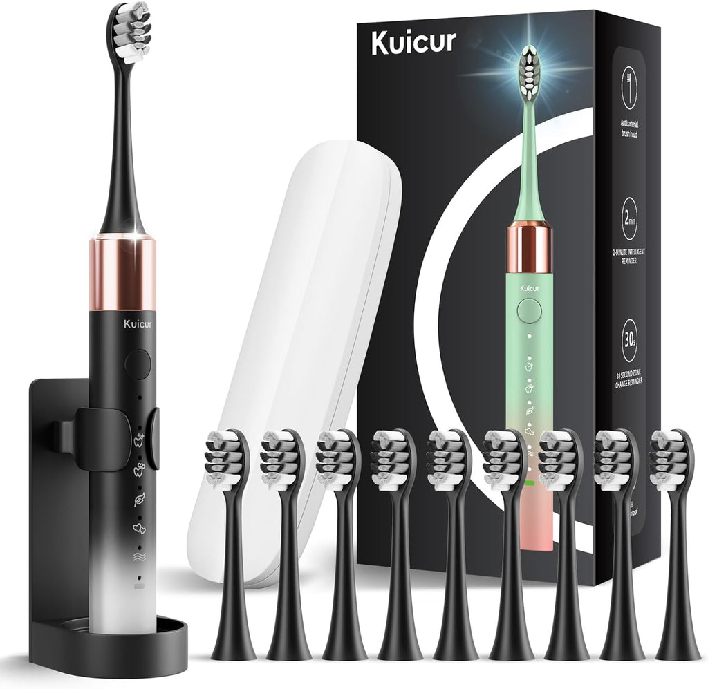 Electric Toothbrush for Adults and Kids, Comes with 10 Brush Heads & Travel Case, 5 Modes with 2 Minutes Built in Smart Timer, One Charge for 90 Days, 42,000 VPM Motor