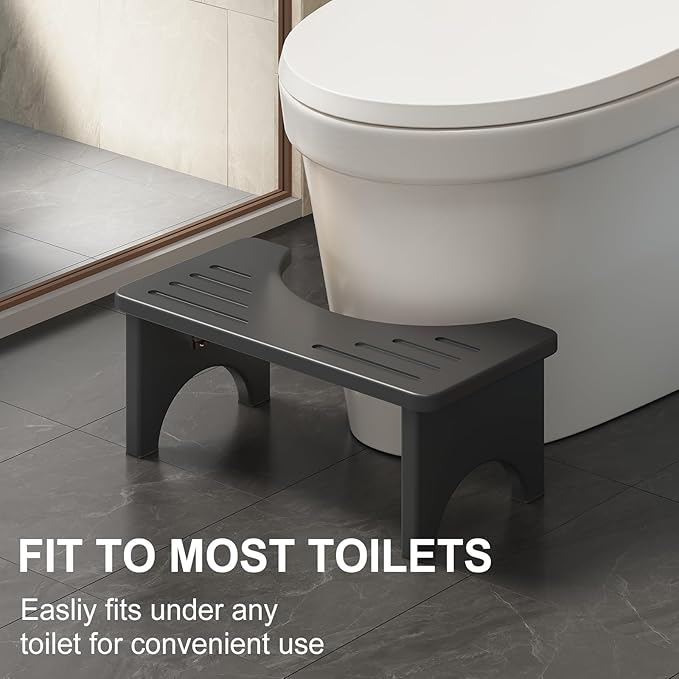 Osivaes 7 Inch Foldable Squatting Poop Stool, Bamboo Toilet Stool Squat for Adults, Collapsible Wooden Toilet Step for Bathroom, Non-Slip Potty Stool Portable for Travel Size, Black