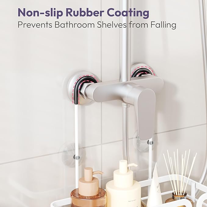 SWTYMIKI Shower Caddy Hanging Organizer - Over the Door Shower Caddy with 6 Hooks, 2 Installation Ways, Stainless Steel Rustproof Bathroom Organizer, White