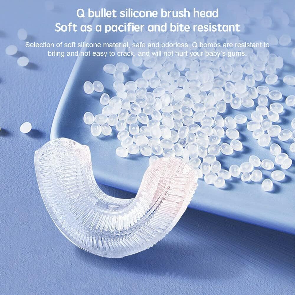 Kids Electric Toothbrush，U Shaped Toothbrush Waterproof Battery Powered 360 Automatic Sonic Toddler Toothbrushes for 8-13 Years Old for Boys Girls,with 2 Replacement Brush Heads（Pink）