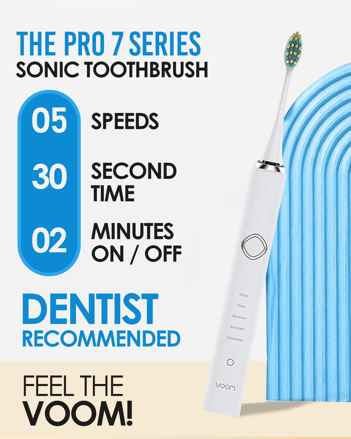 Voom Sonic Pro 7 Electric Toothbrush for Adults, Sonicare Electric Toothbrush with 40000 VPM w/ 5 Deep Clean Modes, Rechargeable Toothbrushes Fast Charge 4 Hours Last 8-Weeks