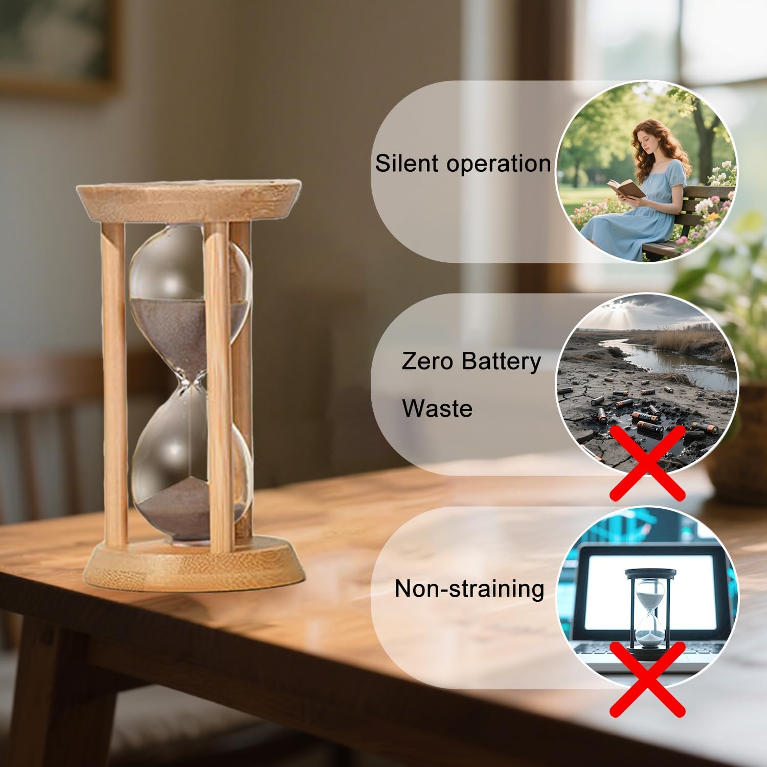 1 Minute Sand Timer,Mini Hourglass 1 Min,Small Wooden Frame Sandglass,Brown Sand Watch for Classroom,Baking,Game,Desk Decor