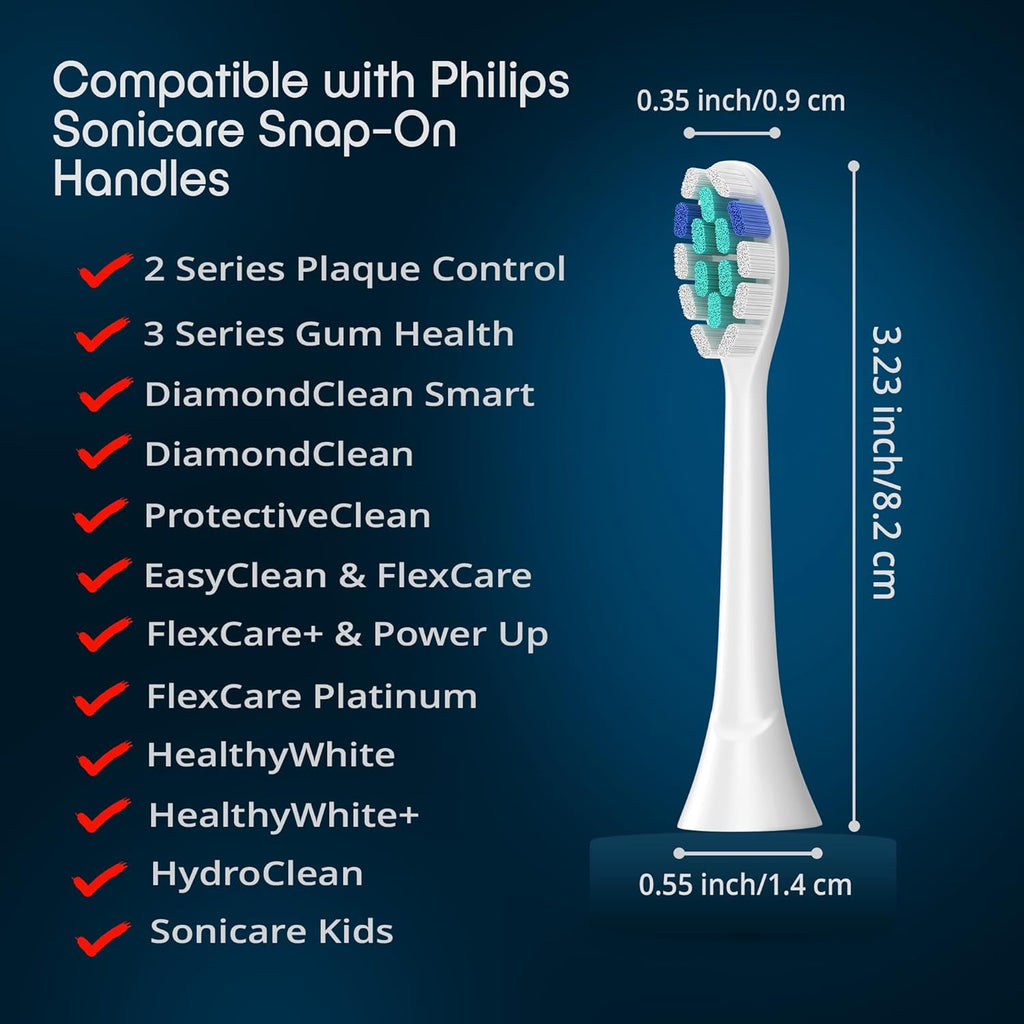 Replacement Toothbrush Heads Compatible with Philip Sonicare Electric Toothbrushes C2, 4100 -Pack of 8 Sonicare Replacement Heads with Soft Dupont Bristles for Deep Cleaning, Gum Care & Plaque Removal