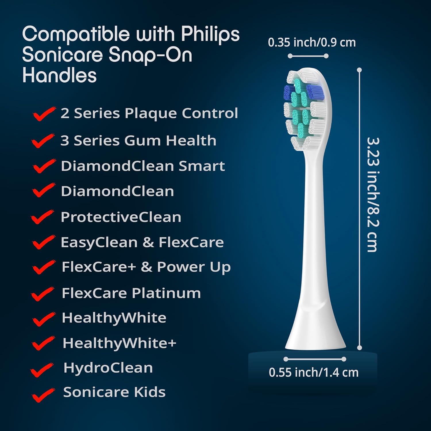Replacement Toothbrush Heads Compatible with Philip Sonicare Electric Toothbrushes C2, 4100 -Pack of 8 Sonicare Replacement Heads with Soft Dupont Bristles for Deep Cleaning, Gum Care & Plaque Removal