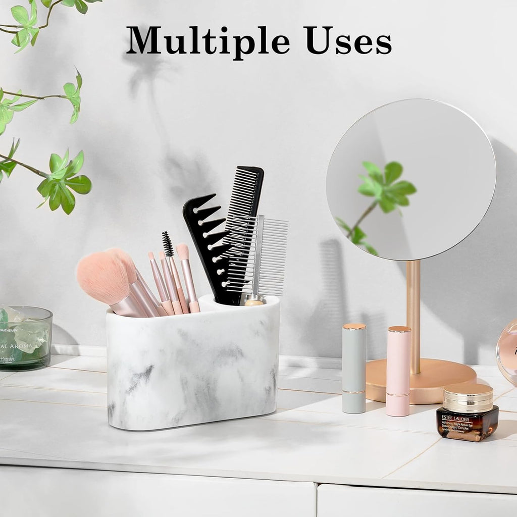 Luxspire Toothbrush Holder, 2 Slots Toothbrush and Toothpaste Holdersfor Bathrooms, Resin Toothbrush Holder Electric Toothbrush Stand for Vanity Countertop, Bathroom Accessories, Gravel White
