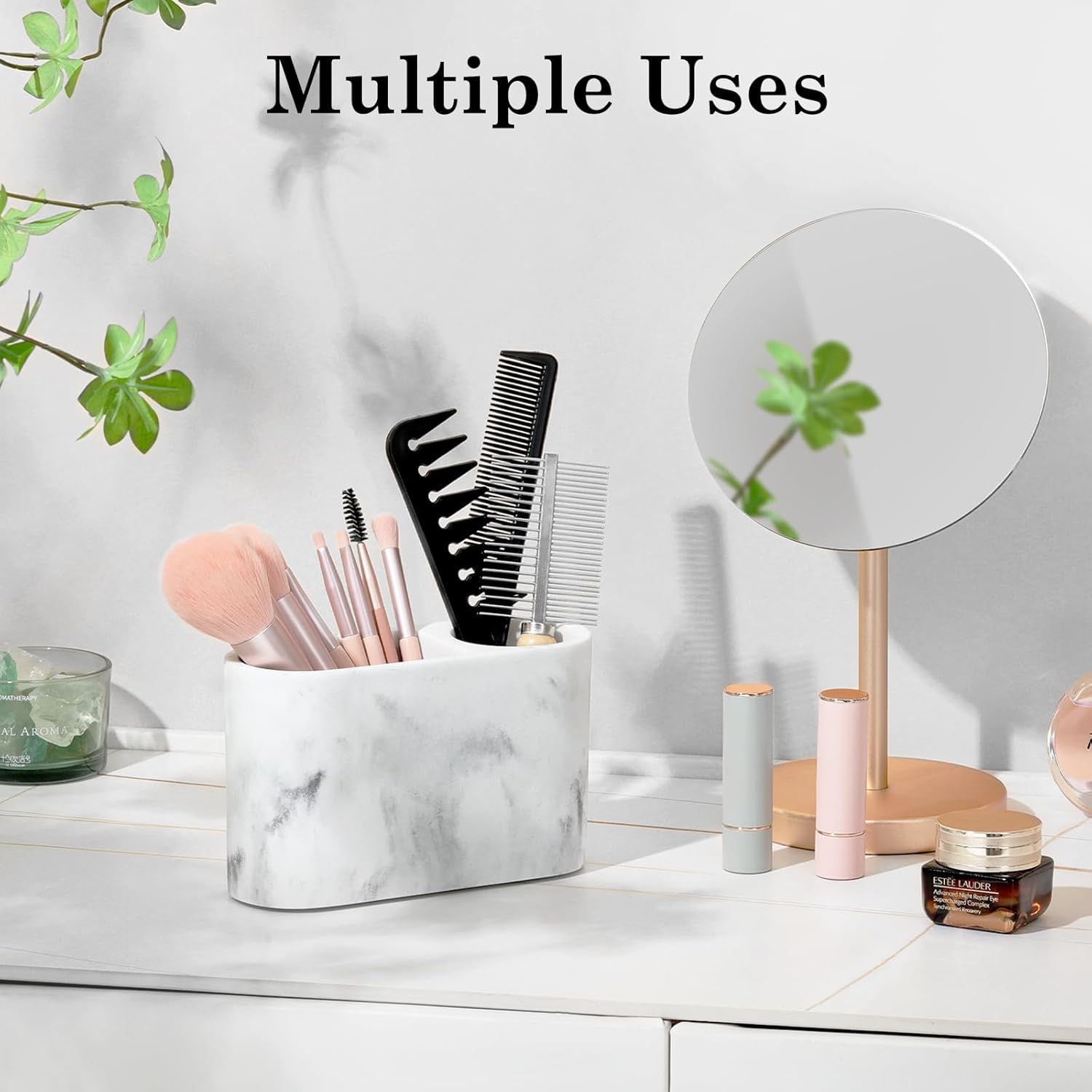 Luxspire Toothbrush Holder, 2 Slots Toothbrush and Toothpaste Holdersfor Bathrooms, Resin Toothbrush Holder Electric Toothbrush Stand for Vanity Countertop, Bathroom Accessories, Gravel White