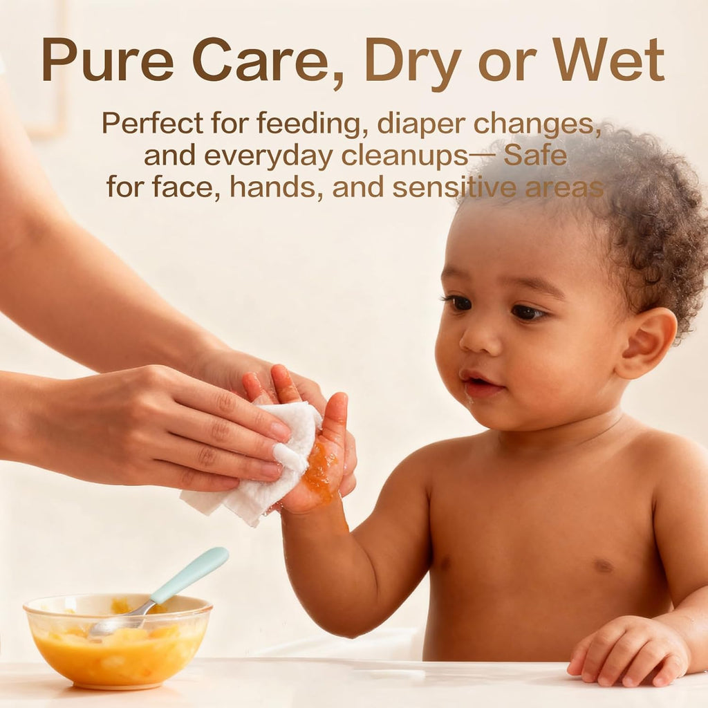 Winner 100% Cotton Dry Wipes, USDA Certified Baby Wipes, Soft & Gentle, Hypoallergenic & Unscented for Baby Sensitive Skin, Use Wet/Dry for Diaper Changes, Meals & Cleanup, 600 Count, Pack of 6