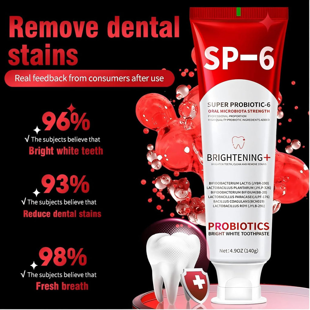 Sp-6 Probiotics Whitening Toothpaste, Sp-6 Ultra Whitening Toothpaste, Enhanced Formula with Enamel-Safe, Fluoride-Free, Fresh Breath Mint Flavor for Oral Health (1)