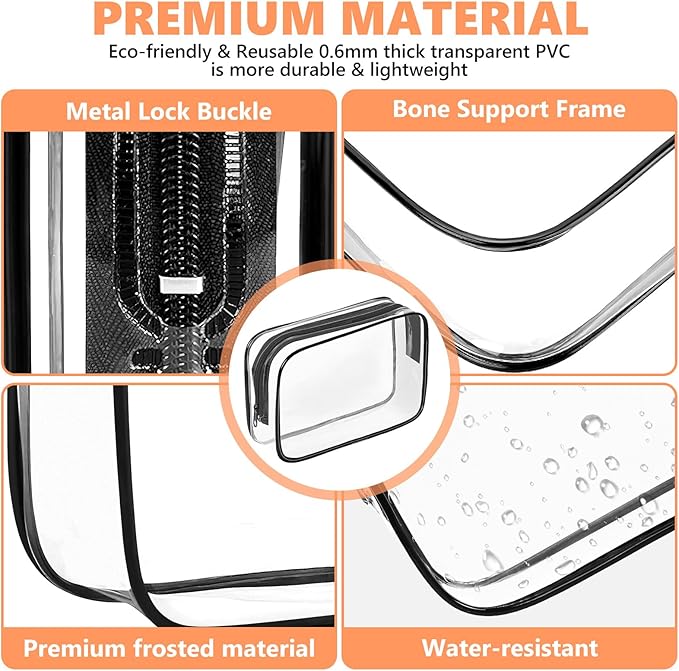 AURUZA Clear Makeup Bag,Portable Travel Toiletry Bags with Zipper, TSA Approved Clear Organizer Bags, PVC Cosmetic Pouch for Airport Airline Compliant