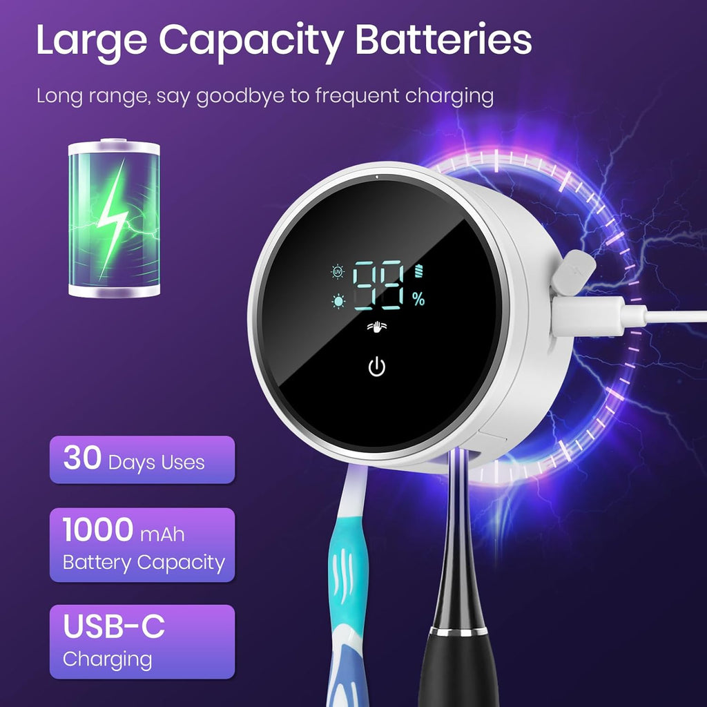 Wall Mounted Toothbrush Holder & Toothbrush Cleaner,Electric Toothbrush Holder, Razor Holder and Cleaner for Bathroom Accessory, with Auto Inductive Open/Close Cover, Clean, Dry for Home, Travel