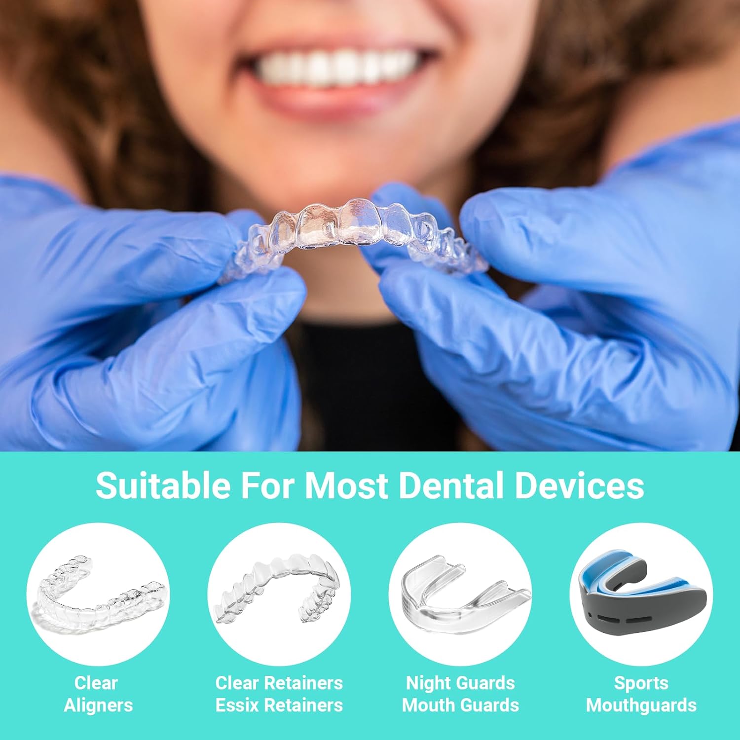 Travel Retainer Cleaner Clear Aligner Cleaner, Cleaners for Mouth Guard Night Guard, Remove Odors, Discoloration, Stains & Plaque, Mint(10 Pcs)