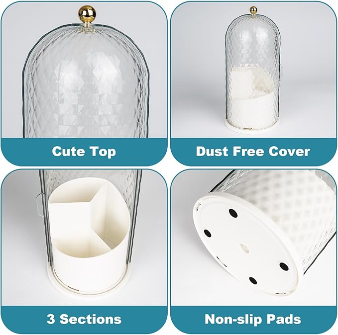 Toothbrush Holders with Sliding Lid, Rotating 3 Slots Bathroom Organizer Countertop, Tooth Brush Toothpaste Holder Bathroom Counter Stand Caddy for Vanity Makeup Brushes Holder (White)