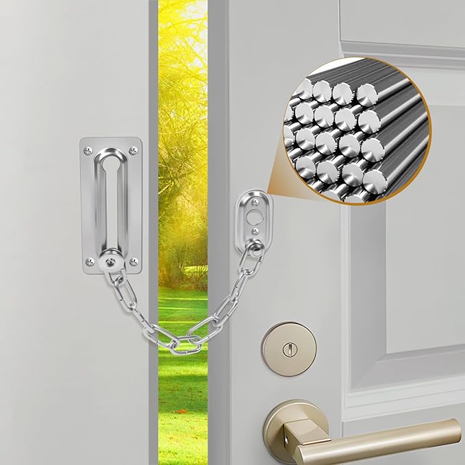 2 Pack Door Chain Lock, Heavy Duty Stainless Steel Locks for Inside Door, Durable and Rust-Proof, Child and Pet Safety Lock for Bedroom, Apartment, Hotel