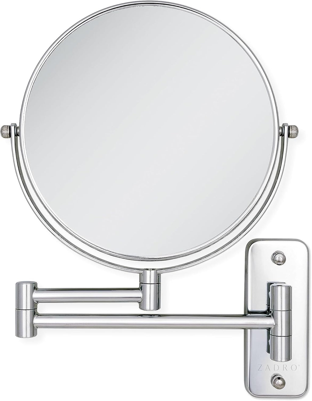 Zadro 7" Wall Mounted Wardrobe, Vanity Makeup Mirror with Magnification & Extending Arm (Large | 12.25" x 12" | 8X/1X, Chrome)