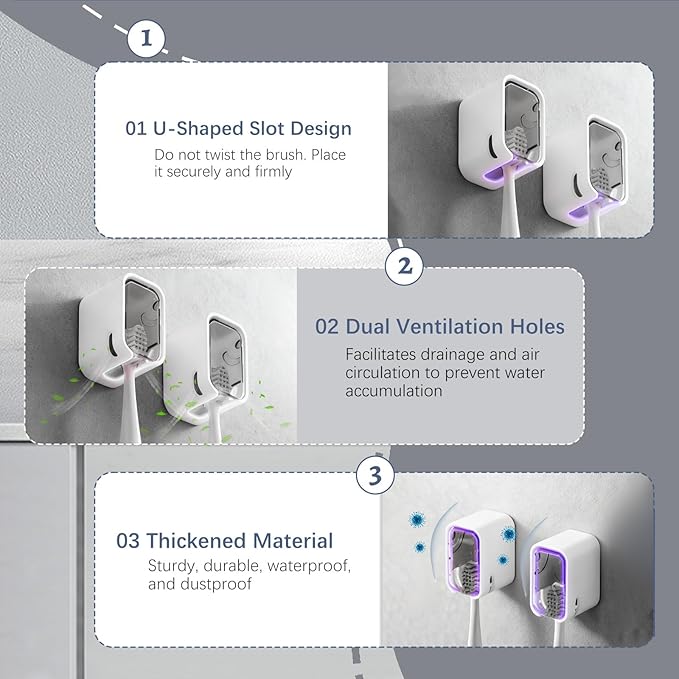 2 Pack Mini Toothbrush Holder Wall Mounted with Cover, Single Slot Toothbrush Storage Organizer for Shower, Compact Toothbrush Holders for Bathroom & Travel, Ideal for Girls and Boys