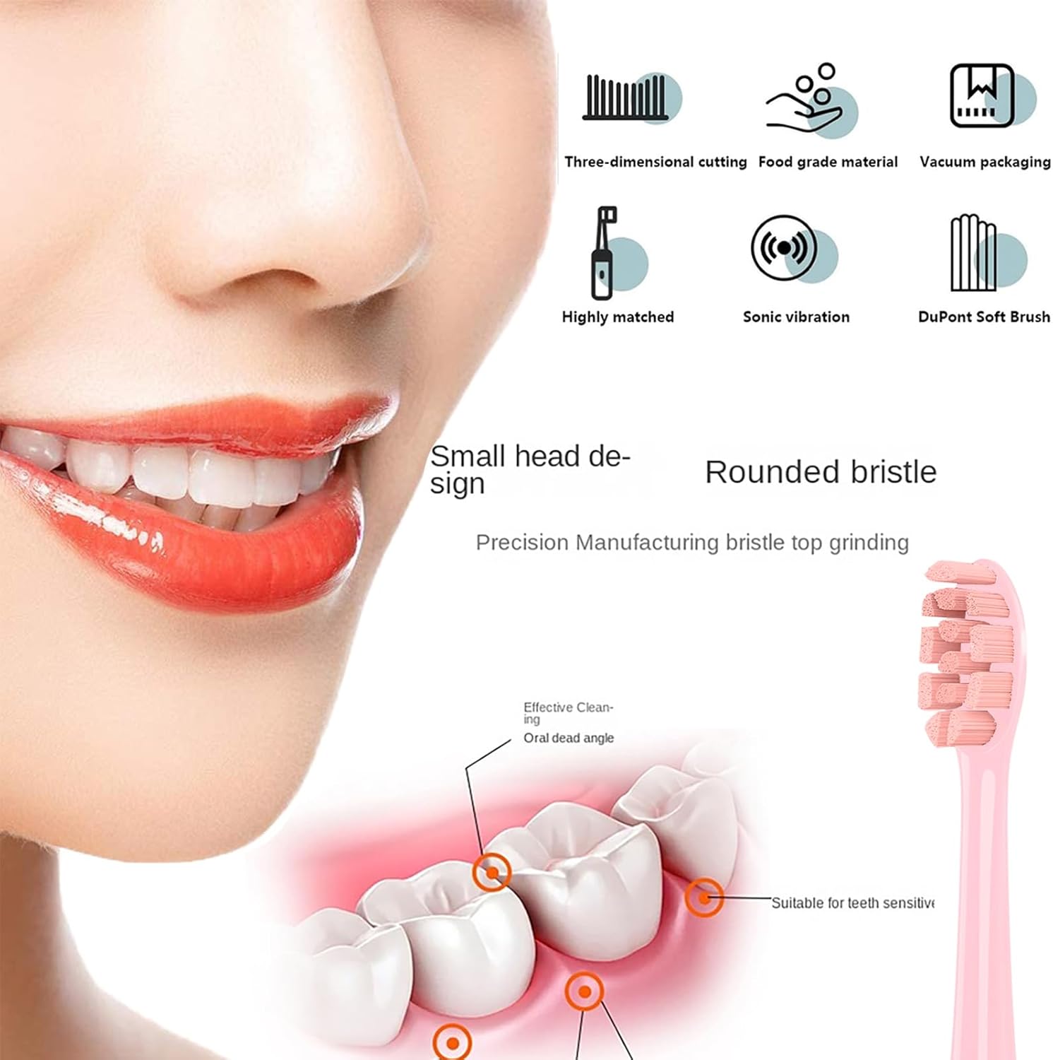 GTHUNDER 8Pcs Electric Toothbrush Heads Compatible with Oclean.with Hygienic Caps,Vacuum-Packed.Fits Adapted for All Oclean Models x pro Elite, X, X Pro,Flow,F1,Air 2 (Pink)