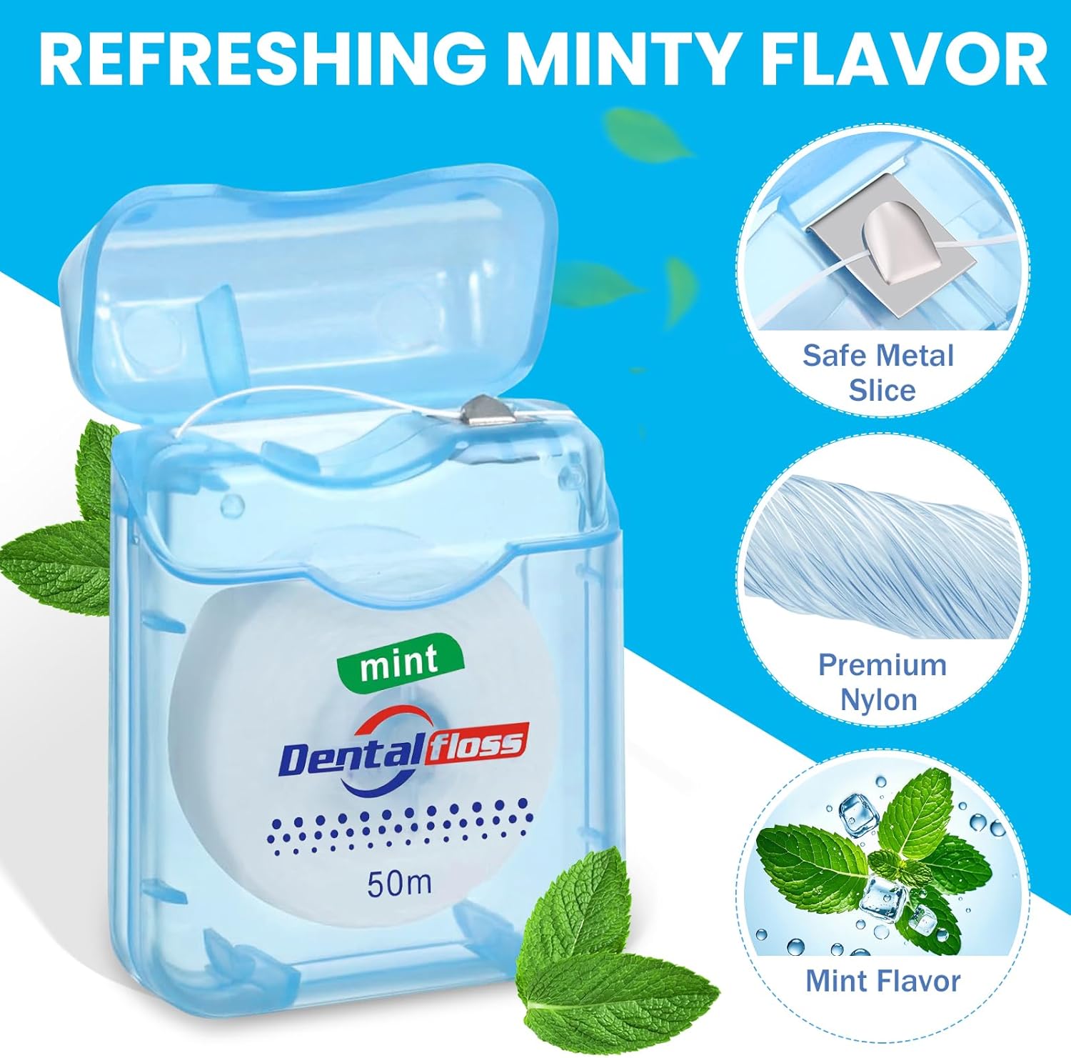 Geiserailie 72 Pack Dental Floss Bulk 50m Each Mint Travel Dental Floss Oral Care for Teeth and Gum Protection(Multicolor)