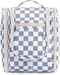 Narwey Small Checkered Hanging Travel Toiletry Bag for Women, Travel Bag for Toiletries, Makeup Bag Organizer Cosmetic Bags Make Up Bags for Women (Grayish Blue Checkerboard)