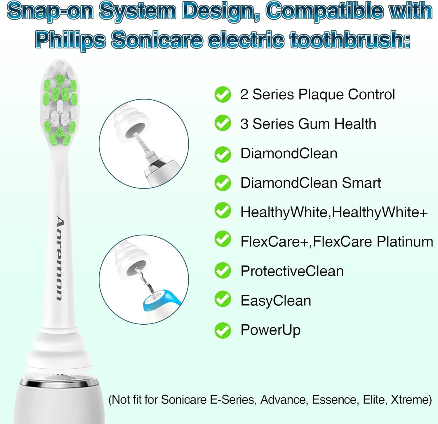 Aoremon Replacement Heads for Philips Sonicare Toothbrush Heads - Compatible with Phillips Sonicare W HX6062/65 & All Snap-on Electric Toothbrush Models, White Pack of 10