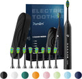 7AM2M Sonic Electric Toothbrush for Adults and Kids, with 8 Brush Heads and Travel Case,5 Modes with 2 Minutes Build in Smart Timer, One Charge Use for 90 Days, Rechargeable Toothbrushes(Black)