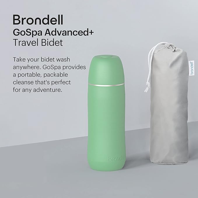 Brondell GoSpa Advanced Portable Bidet for Travel–Pop-Up Nozzle System –High-QualityCompact Bidet with Discreet Travel Bag for Convenient Storage–500mL, Green